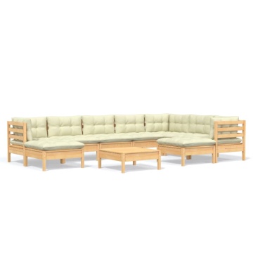 Set mobilier grădină cu perne crem, 10 piese, lemn masiv de pin - Img 2