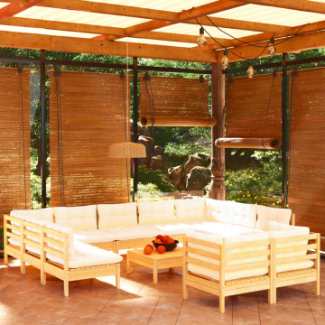 Set mobilier grădină cu perne crem, 12 piese, lemn masiv de pin - Img 1