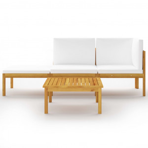 Set mobilier grădină cu perne, crem, 4 piese, lemn masiv acacia - Img 2