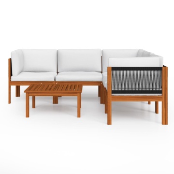 Set mobilier grădină cu perne, crem, 6 piese, lemn masiv acacia - Img 3