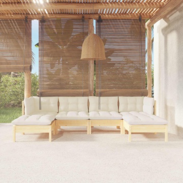 Set mobilier grădină cu perne crem, 6 piese, lemn masiv de pin - Img 1