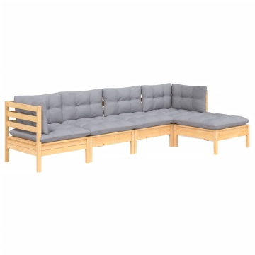 Set mobilier grădină cu perne gri, 5 piese, lemn masiv de pin - Img 3