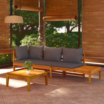 Set mobilier grădină cu perne gri închis, 3 piese, lemn acacia - Img 1