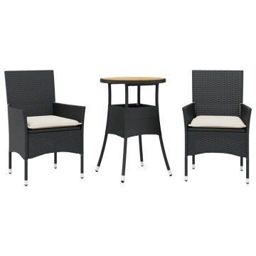 Set mobilier grădină perne 3 piese negru poliratan/lemn acacia - Img 2