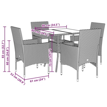 Set mobilier grădină perne 5 piese negru poliratan/lemn acacia - Img 6