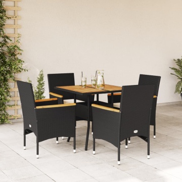 Set mobilier grădină perne 5 piese negru poliratan/lemn acacia - Img 1