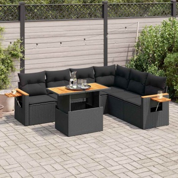 Set mobilier grădină perne 6 piese negru poliratan/lemn acacia - Img 1