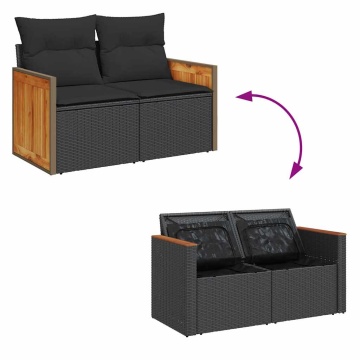 Set mobilier grădină perne 6 piese negru poliratan/lemn acacia - Img 6