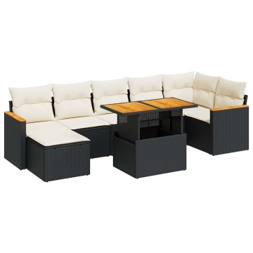 Set mobilier grădină perne 8 piese negru, poliratan/lemn acacia - Img 2