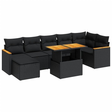 Set mobilier grădină perne 8 piese negru, poliratan/lemn acacia - Img 2
