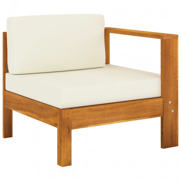 Set mobilier grădină perne alb crem, 5 piese, lemn masiv acacia - Img 4