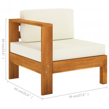 Set mobilier grădină perne alb/crem, 6 piese, lemn masiv acacia - Img 7