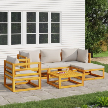 Set mobilier grădină, perne gri deschis, 6 piese, lemn masiv - Img 1