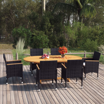 Set mobilier pentru grădină, 7 piese, negru, poliratan - Img 1