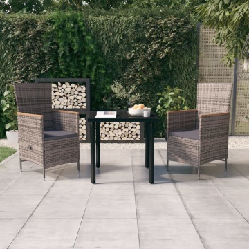 Set mobilier pentru grădină, cu perne, 3 piese, gri - Img 1