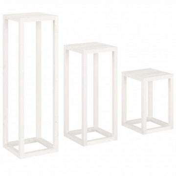 Set suport de plante, 3 piese, alb, lemn masiv de pin - Img 8