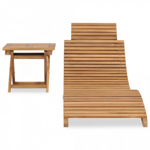 Șezlong de soare pliabil cu masă, lemn masiv de tec - Img 2