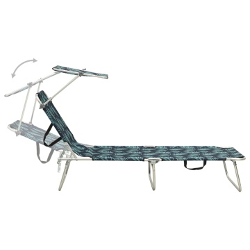 Șezlong pliabil cu copertină, imprimeu frunze, aluminiu - Img 4