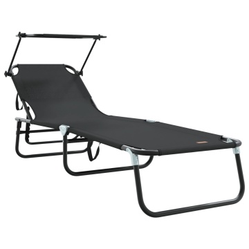 Șezlong pliabil cu copertină Negru 600D material Oxford - Img 2