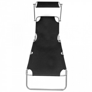 Șezlong pliabil cu copertină, negru, aluminiu - Img 3