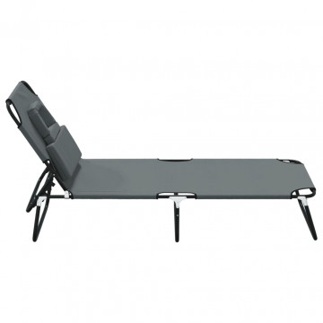 Șezlong pliabil gri țesătură Oxford & oțel vopsit electrostatic - Img 4