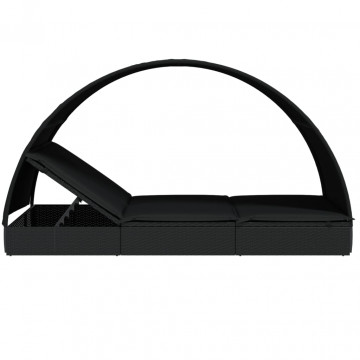 Șezlonguri 2 buc acoperiș rotund negru 211x112x140 cm poliratan - Img 6