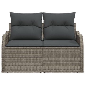 Sofa de grădină cu două locuri cu depozitare și perne, gri din rattan sintetic - Img 4