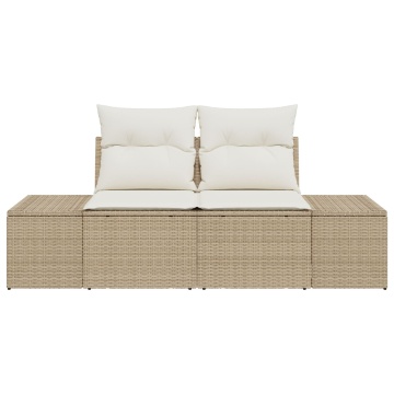Sofa pentru grădină cu 2 locuri și perne Bej din ratan sintetic - Img 4