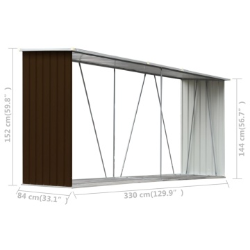 Șopron depozitare lemne, maro, 330x84x152 cm, oțel galvanizat - Img 5