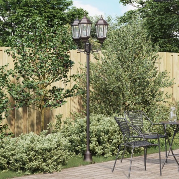 Stâlp de iluminat pentru grădină 3-lămpi E27 Bronz 220 cm Aluminiu - Img 1