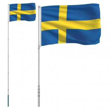 Steag Suedia și stâlp din aluminiu, 5,55 m - Img 2