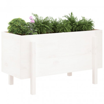 Strat înălțat de grădină, alb, 101x50x57 cm, lemn masiv de pin - Img 3
