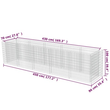 Strat înălțat gabion, 450 x 90 x 100 cm, oțel galvanizat - Img 7