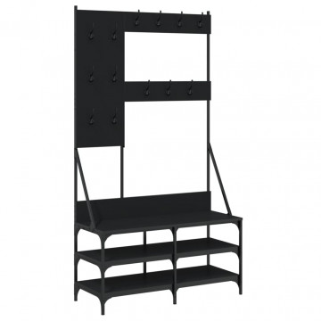 Suport de haine cu raft de pantofi, negru, 100x40x184 cm - Img 2