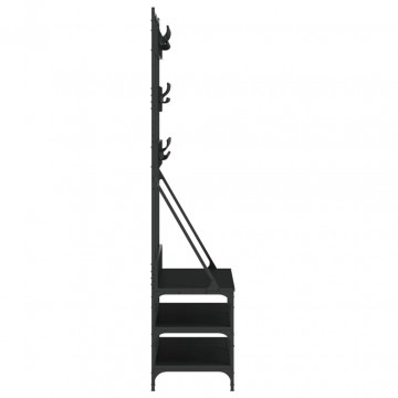 Suport de haine cu raft de pantofi, negru, 100x40x184 cm - Img 8