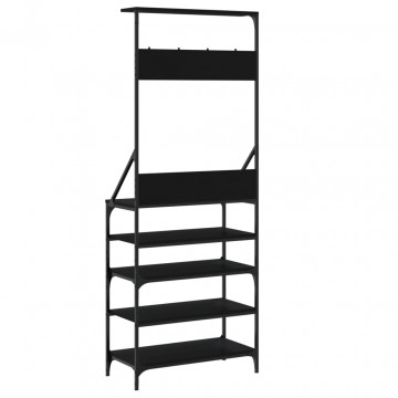 Suport de haine cu raft de pantofi, negru, 70x34x184 cm - Img 5