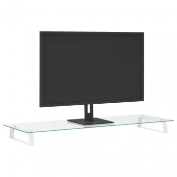Suport de monitor, alb, 100x35x8 cm, sticlă securizată și metal - Img 3