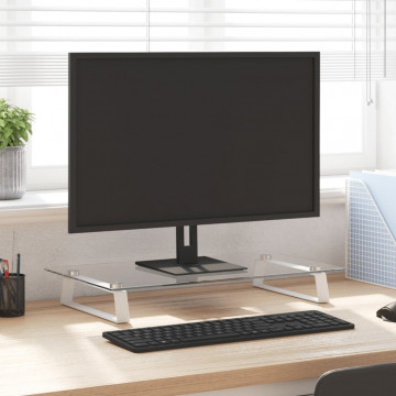 Suport de monitor, alb, 60x35x8 cm, sticlă securizată și metal - Img 1
