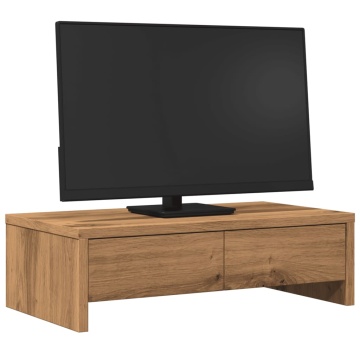 Suport monitor cu sertare, stejar artizanal, 50x27x15 cm, lemn - Img 3