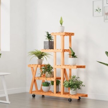 Suport pentru flori cu roți, 95x25x101 cm, lemn masiv de brad - Img 3