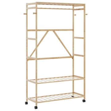 Suport pentru haine cu rafturi și roți 110x40x180 cm bambus - Img 1