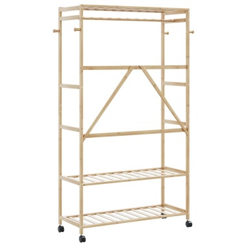 Suport pentru haine cu rafturi și roți 110x40x180 cm bambus - Img 8