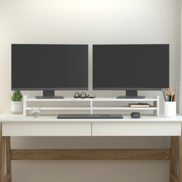 Suport pentru monitor, alb, 100x27x15 cm, lemn masiv pin - Img 3