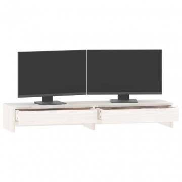 Suport pentru monitor, alb, 100x27x15 cm, lemn masiv pin - Img 4