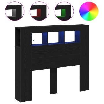 Tablă de cap pentru depozitare cu lumini LED, stejar negru, 120x18,5x103,5 cm - Img 4