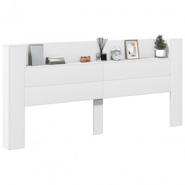 Tăblie cu dulap și LED, alb, 220x16,5x103,5 cm - Img 8