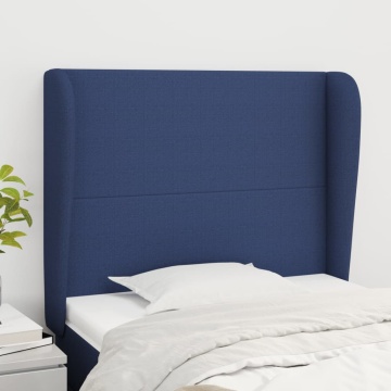 Tăblie de pat cu aripioare, albastru, 103x23x118/128 cm, textil - Img 1