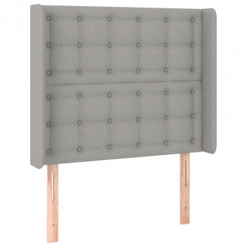 Tăblie de pat cu aripioare gri deschis 103x16x118/128 cm textil - Img 2