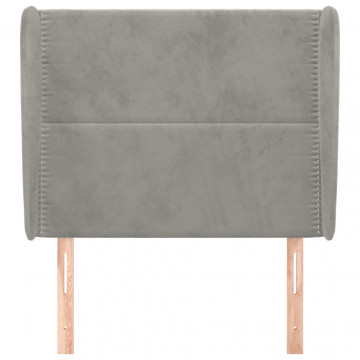 Tăblie de pat cu aripioare gri deschis 103x23x118/128cm catifea - Img 3