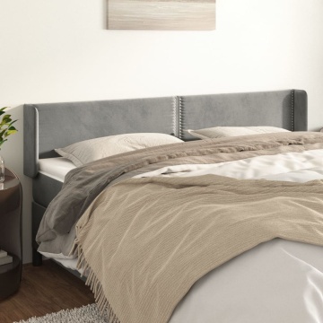 Tăblie de pat cu aripioare gri deschis 183x16x78/88 cm catifea - Img 1